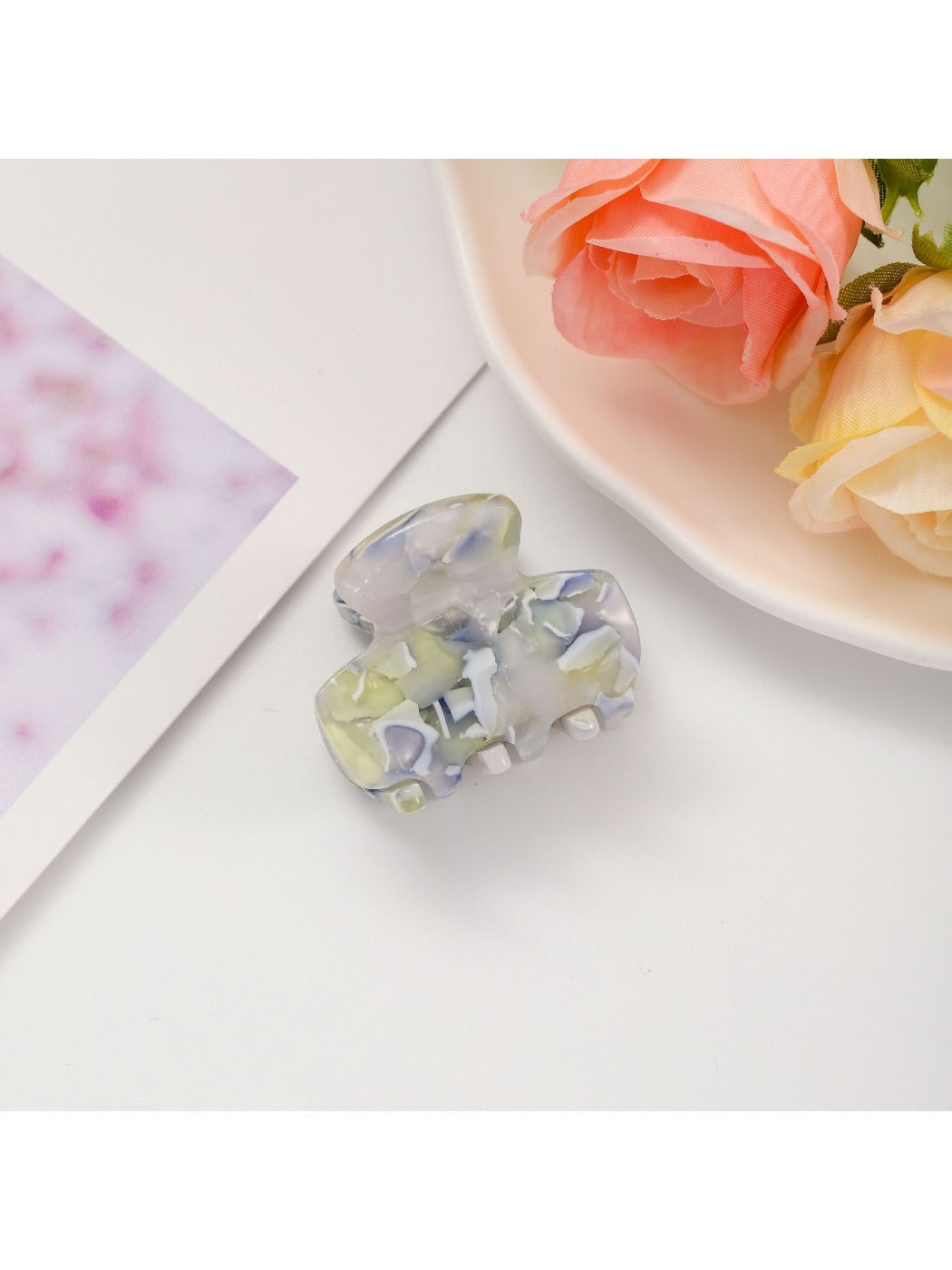 Beau fresh acetate hair clip open to show metal clasp and hinge details