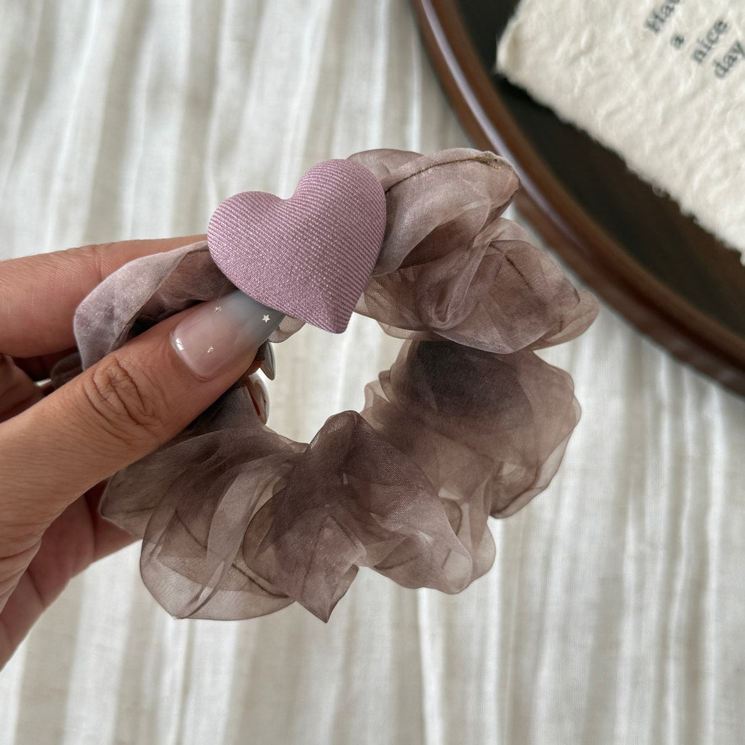 Gifty - Heart Detail Print Mesh Scrunchie