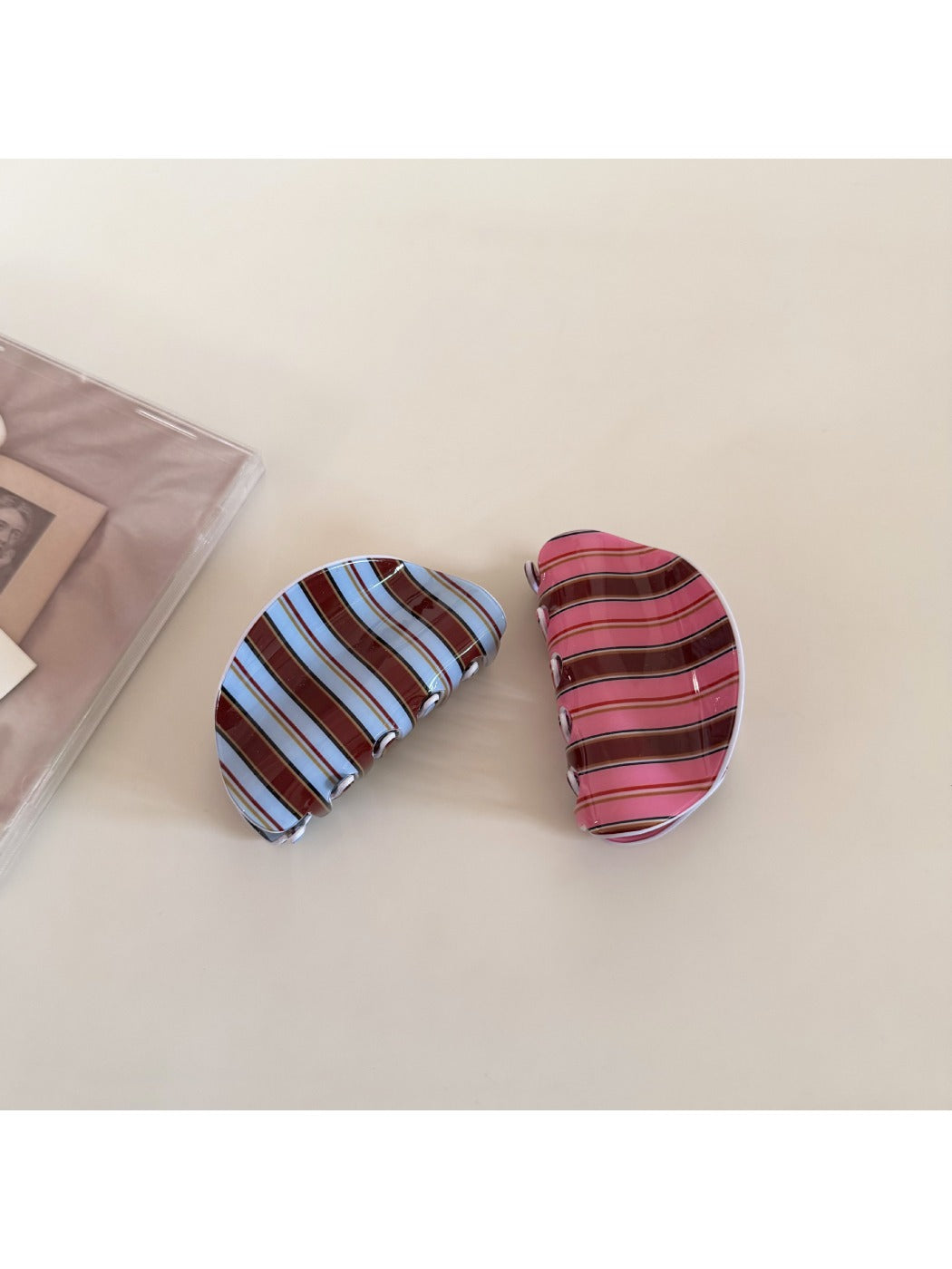 Beau - Coffee Striped Hair Clip