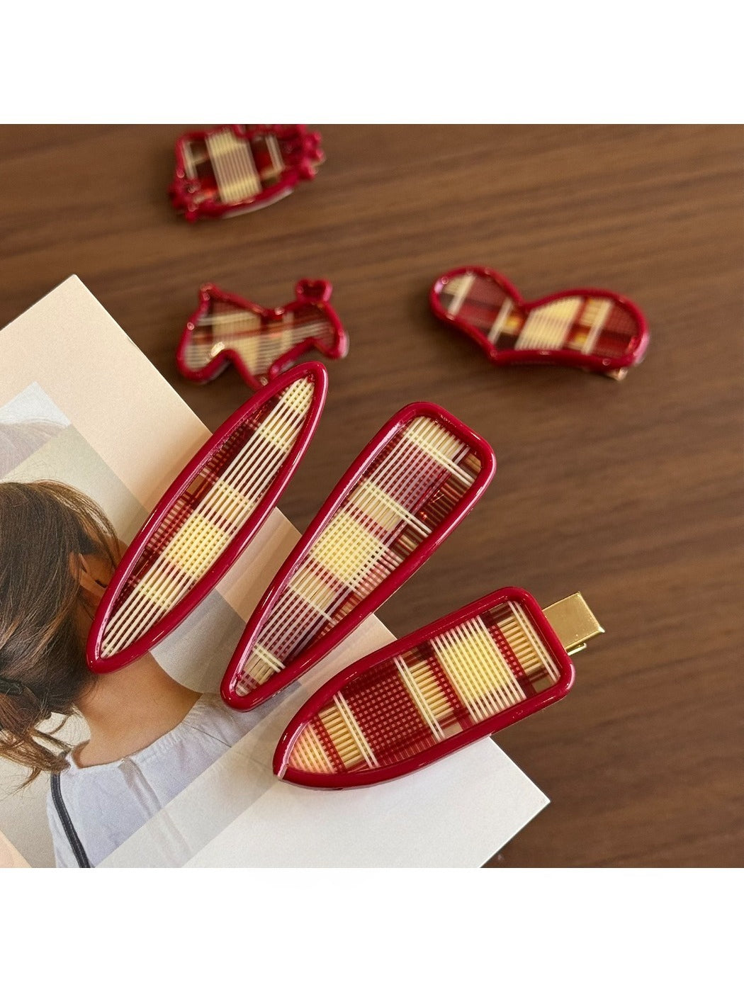 Beau - Plaid Acetate Alloy Side Bangs Hair Clip