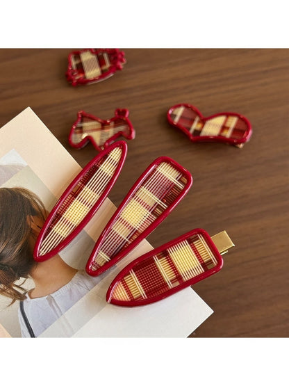 Beau - Plaid Acetate Alloy Side Bangs Hair Clip