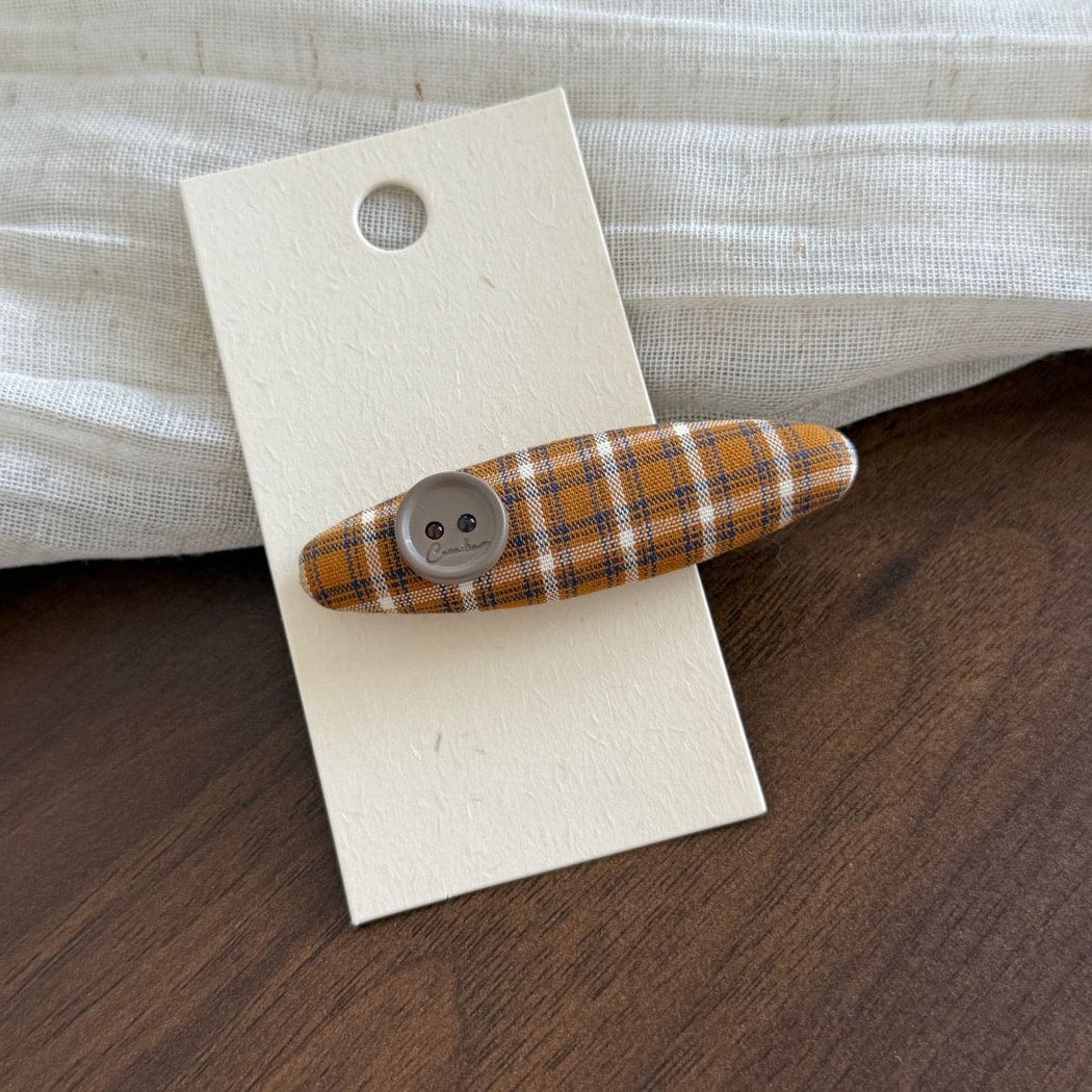 Beau - Oval Plaid Fabric Covered Side Hair Clip