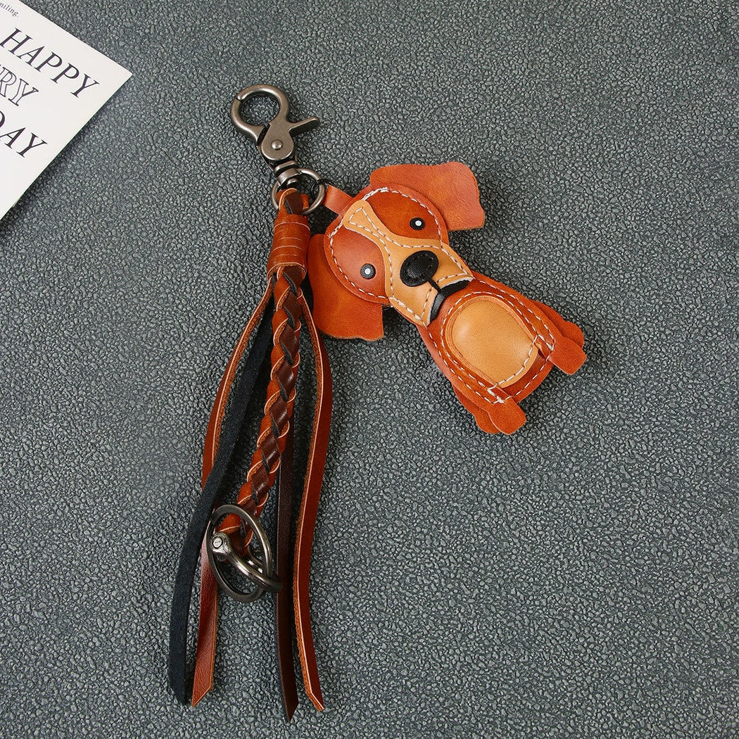 Keypus - Retro PU Puppy Pendant Alloy Keychain