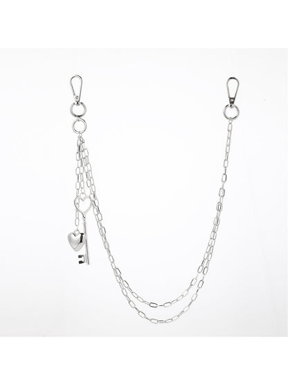 Keypus - Silver Tone Key and Lock Charm Chain Keychain