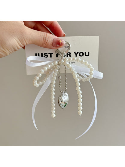 Keypus - Beaded Bow Heart Pendant Bag Charm Keychain