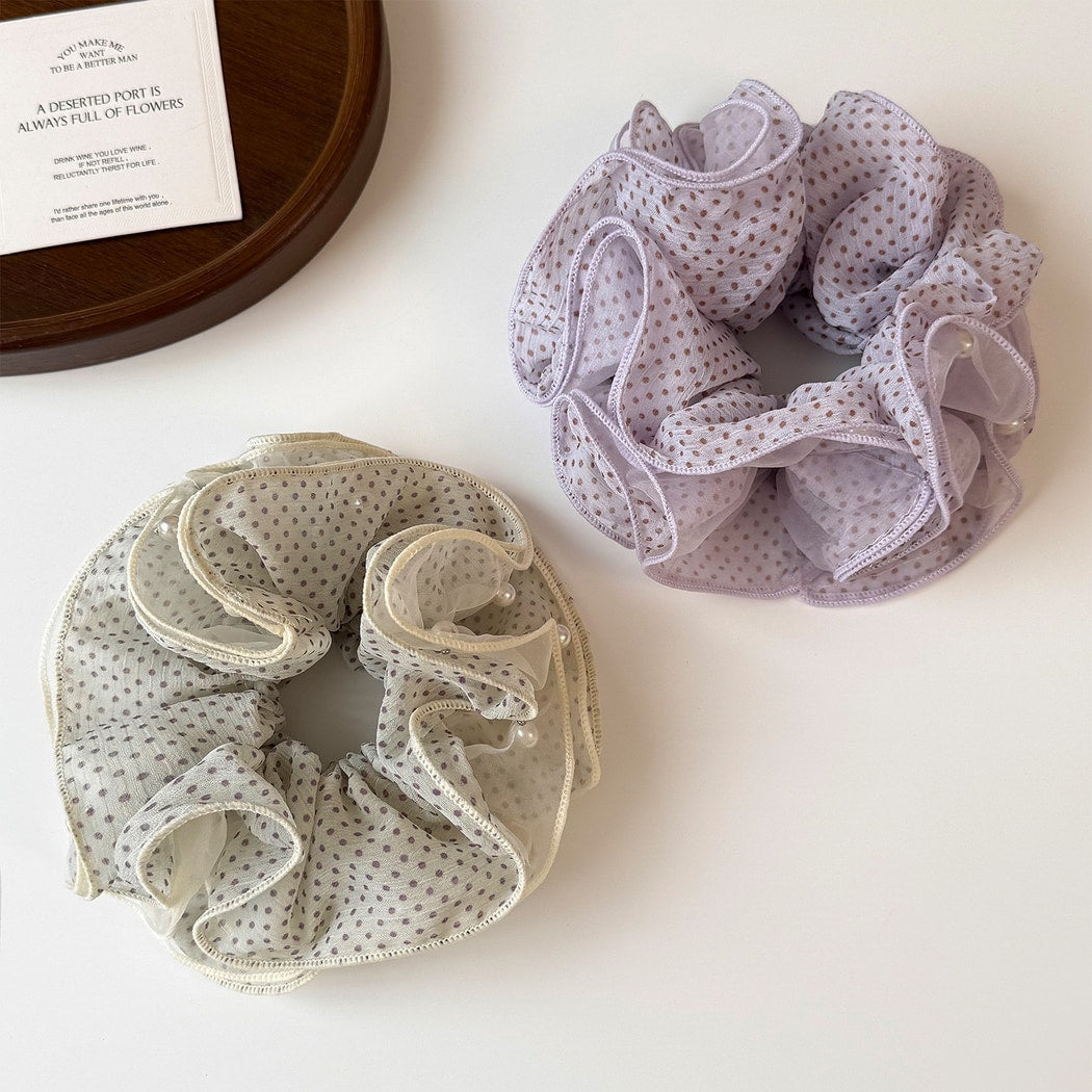 Gifty - Polka Dot Mesh Ruffled High Elastic Scrunchie
