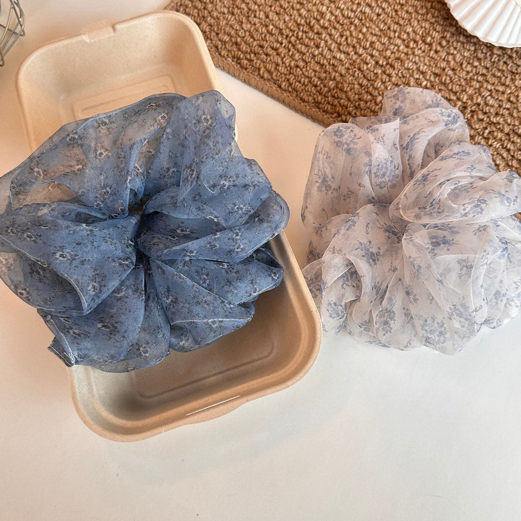 Gifty - Blue Tones Floral Print Polyester Scrunchie