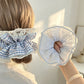 Gifty - Blue Plaid Lace Trim Polyester Scrunchie
