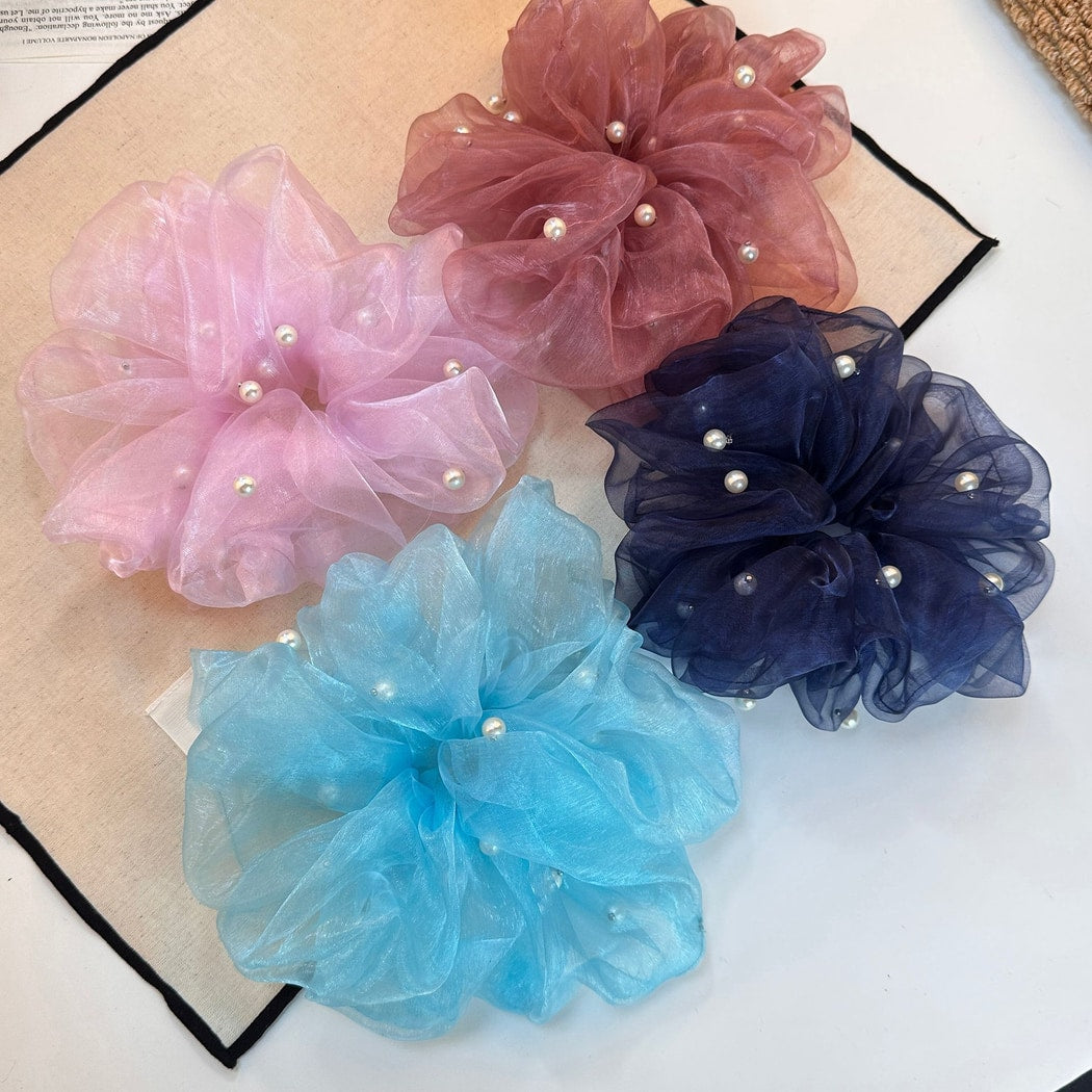 Gifty - Sweet Sheer Beaded Ruffle Scrunchie