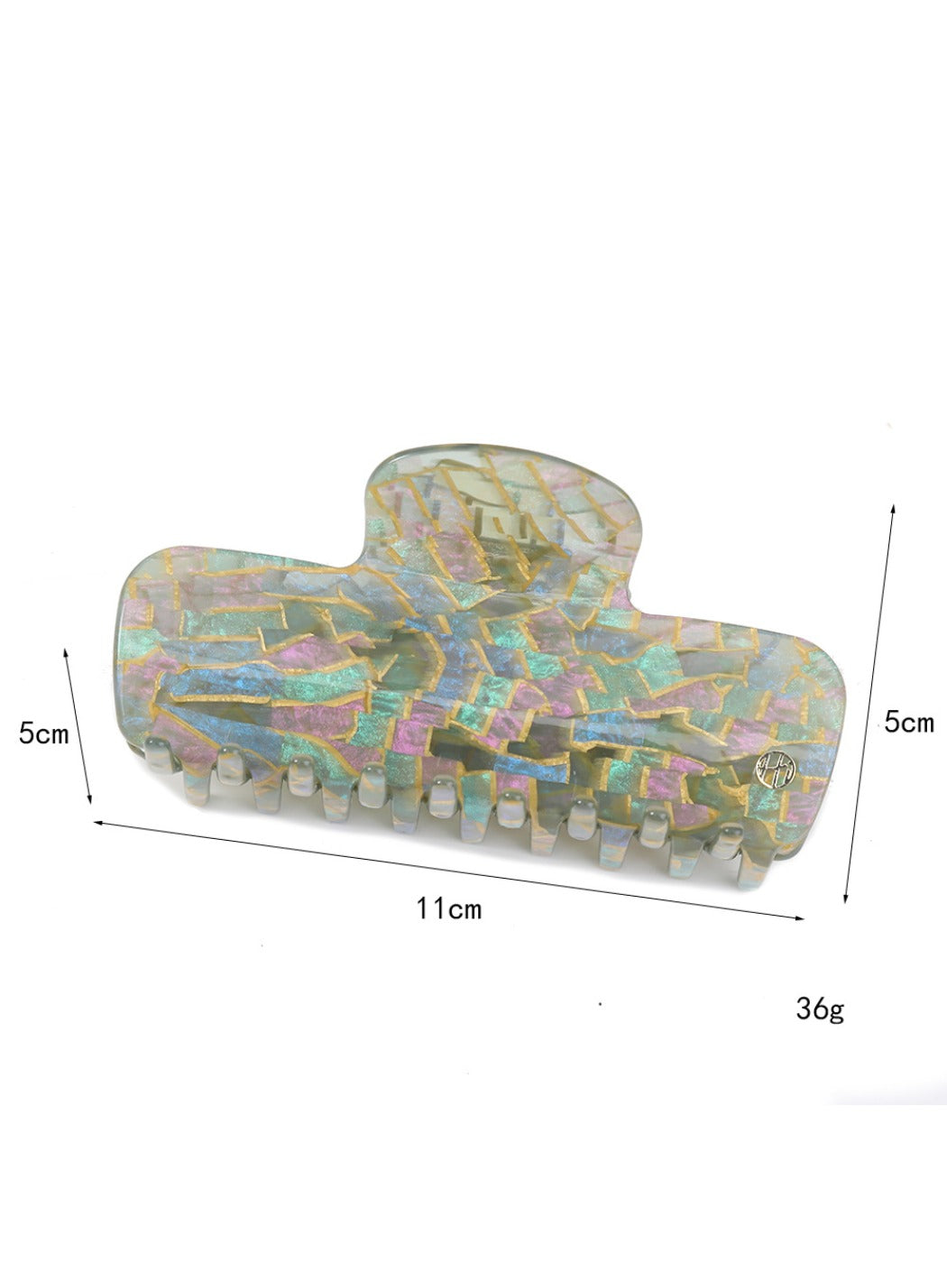 Side view of Beau gradient acetate claw clip highlighting the metal spring mechanism