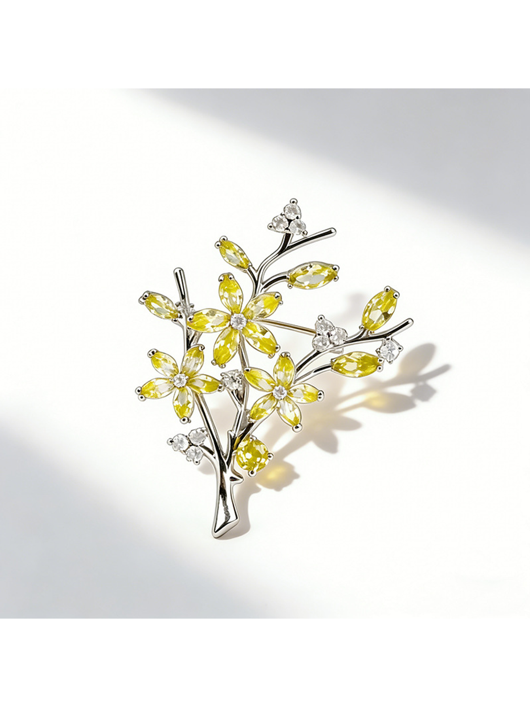 Brovia - Silver Tone Branch Flower Leaf Brooch Pin