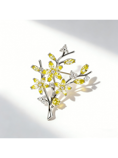 Brovia - Silver Tone Branch Flower Leaf Brooch Pin