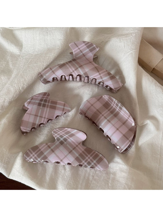 Beau - Glossy Plaid Acrylic Curved Hair Claw Clip