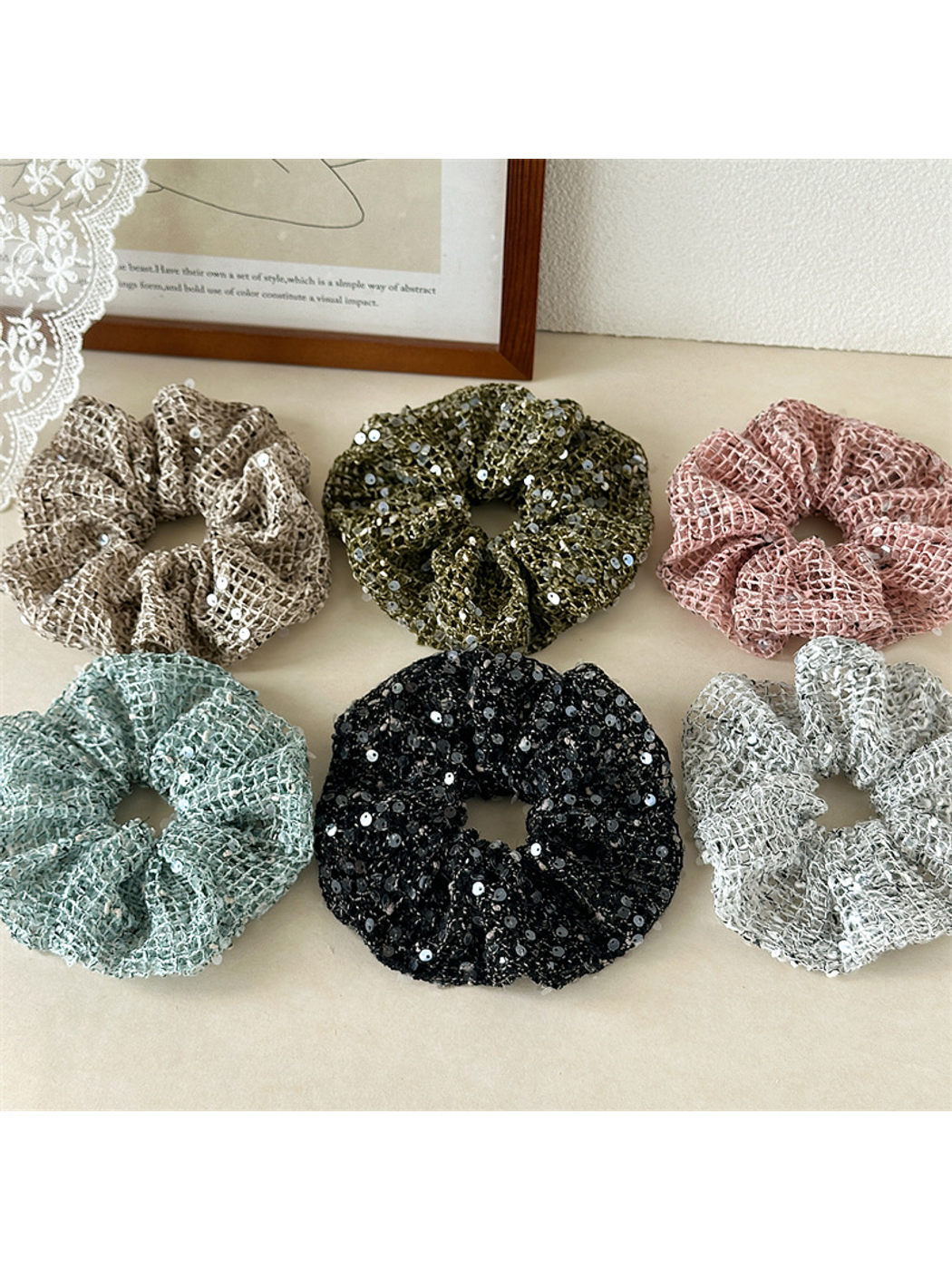 Gifty - High Elastic Textured Sequin Hair Scrunchie