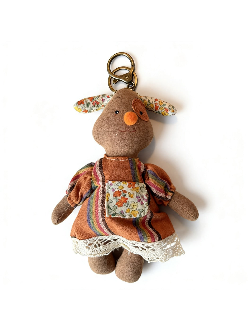 Close-up of the metal keyring attached to the fabric puppy keychain