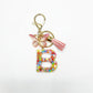 Butterfly letter pendant keychain hanging from a bag zipper