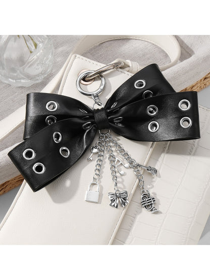 Keypus - Grommet Bow Faux Leather Bag Charm Keychain