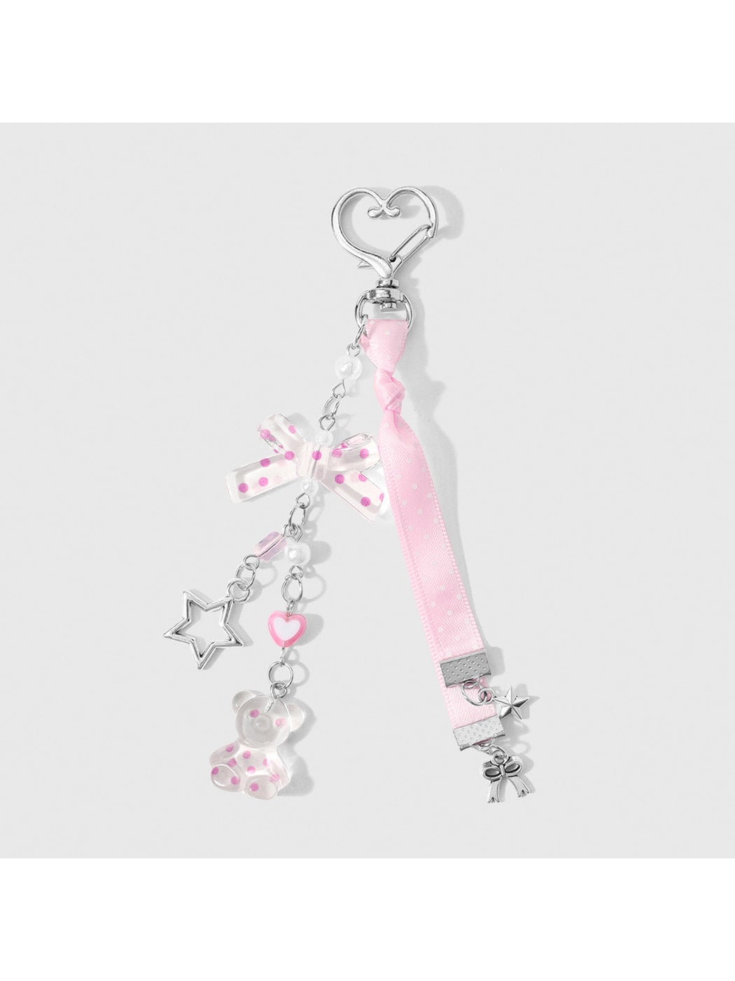 Keypus - Y2K Polka Dot Bow Heart Charm Keychain