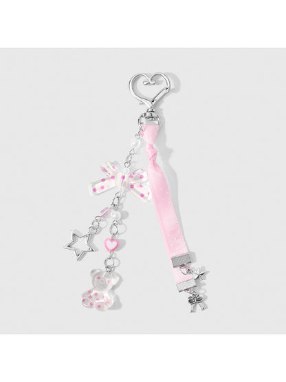 Keypus - Y2K Polka Dot Bow Heart Charm Keychain