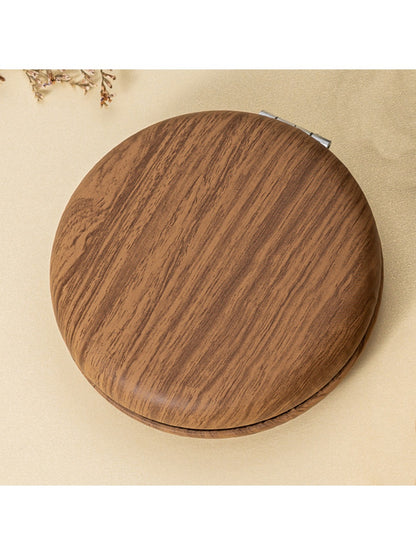 Mirroray - Woodgrain Pattern Round Makeup Mirror