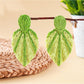 Detailed shot of the woven raffia pattern on Earedge leaf shaped earrings