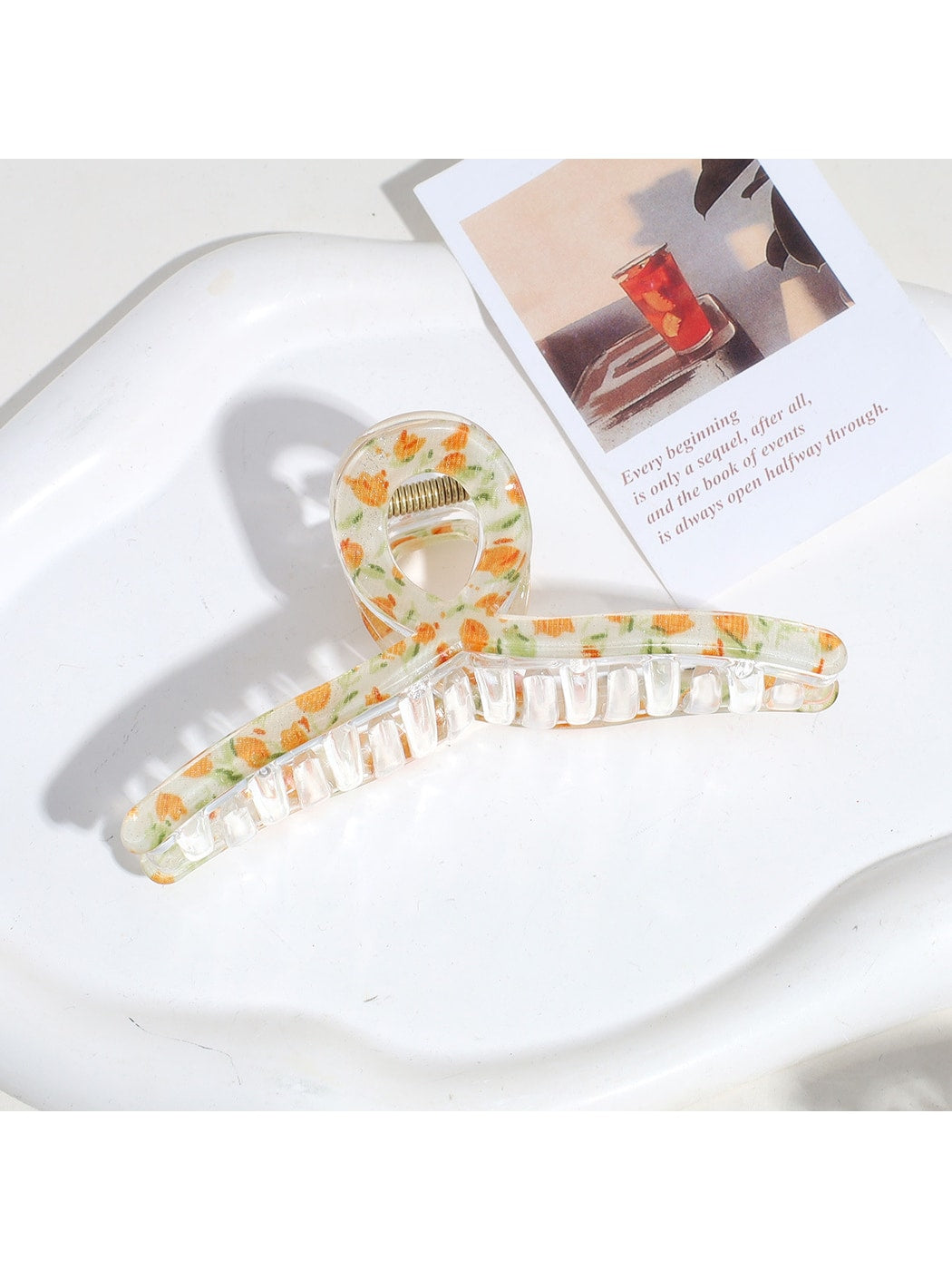 Beau - Floral Print Y-Shaped Plastic Alloy Claw Clip