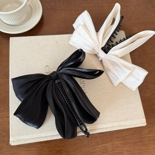 Beau - Satin Mesh Bow Cross Detail Banana Clip