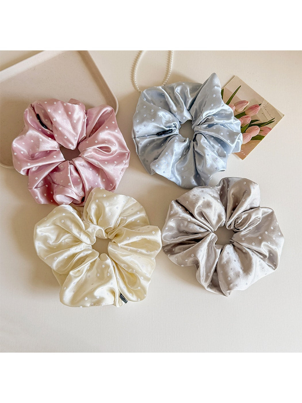 Gifty - Satin Finish Polka Dot Polyester Scrunchie