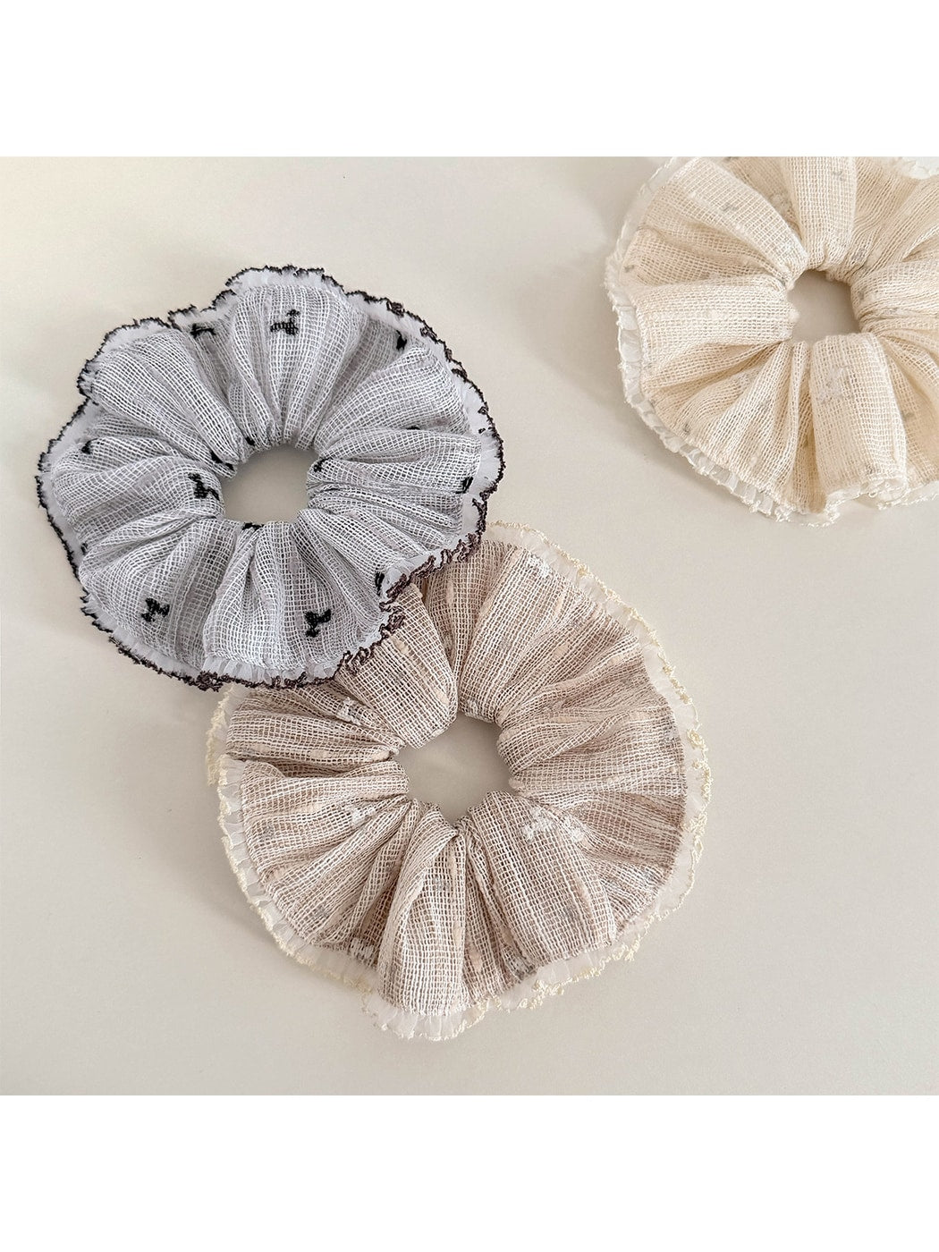 Gifty - Lace Ruffle Mesh Polyester Hair Scrunchie