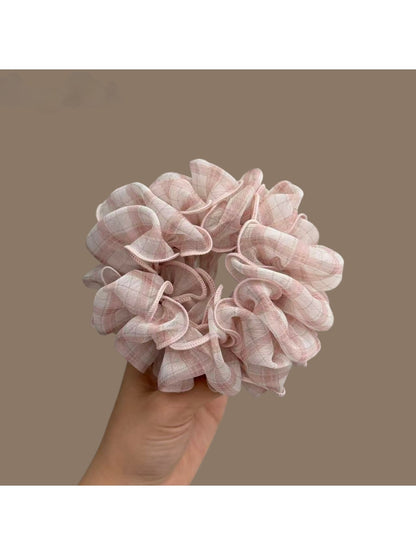 Gifty - Plaid Ruffle Polyester Fabric Scrunchie