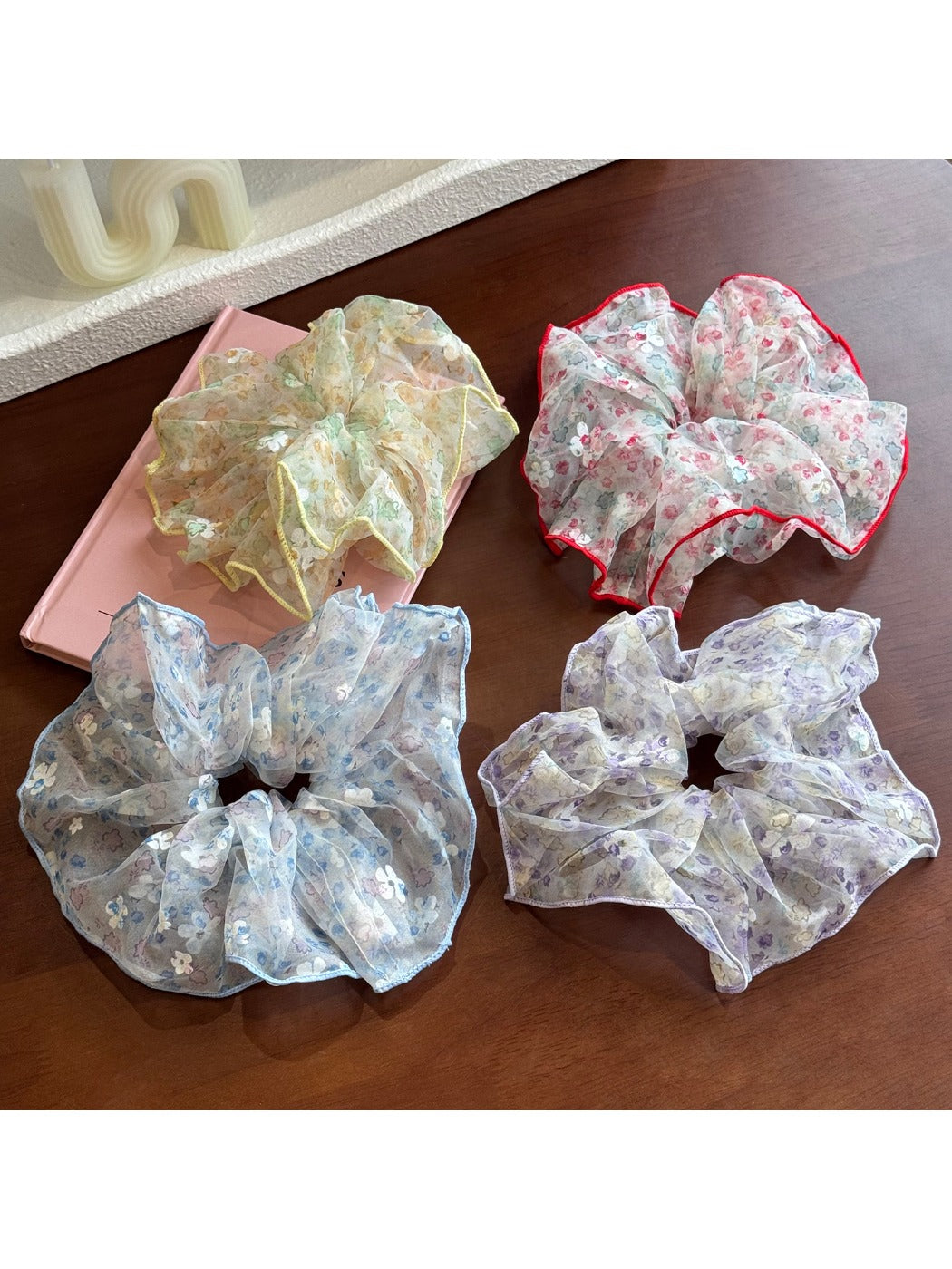 Gifty - Lace Mesh Scrunchie Oversized Floral Hair Tie
