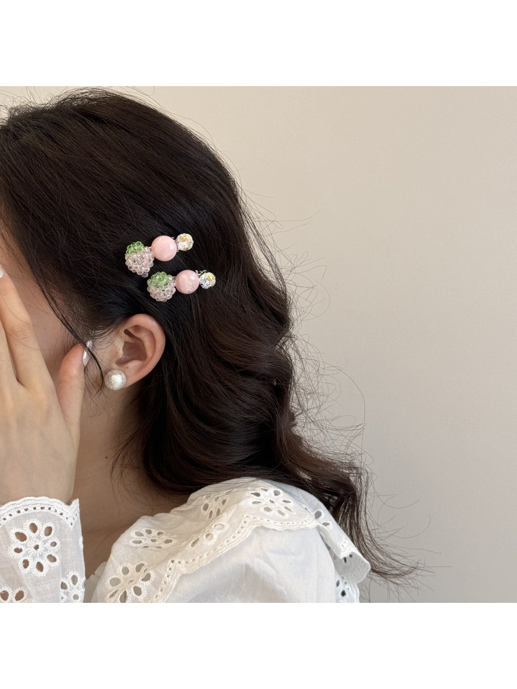 Beau - Strawberry Beaded Fruit Design Bang Hair Clip