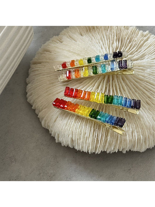 Beau - Rhinestone Look Rainbow Duckbill Side Hair Clip