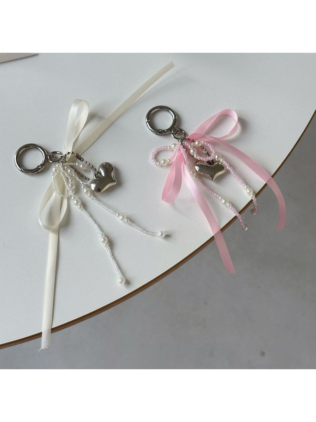 Keypus - Beaded Ribbon Bow Heart Bag Charm Keychain