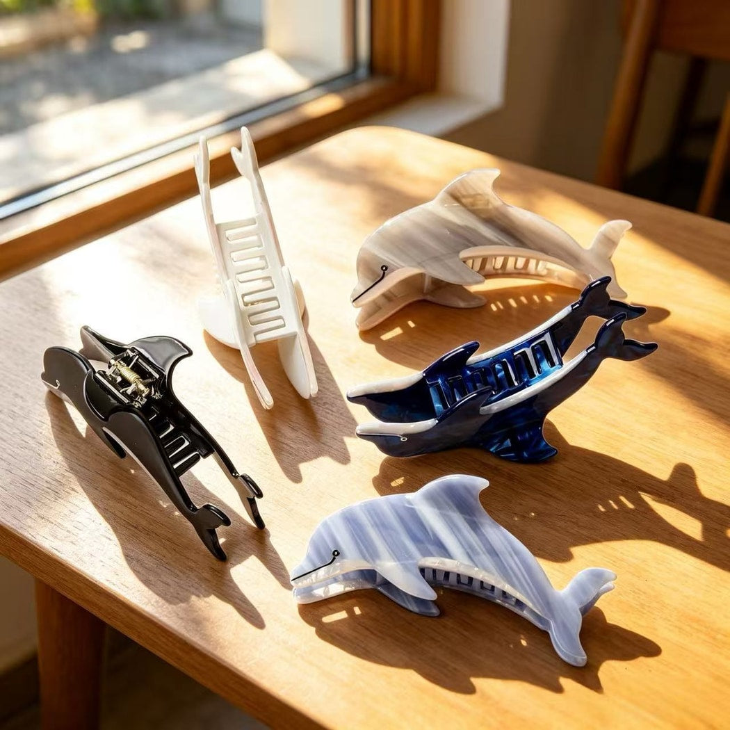 Beau - Glossy Dolphin Shape Acetate Claw Clip