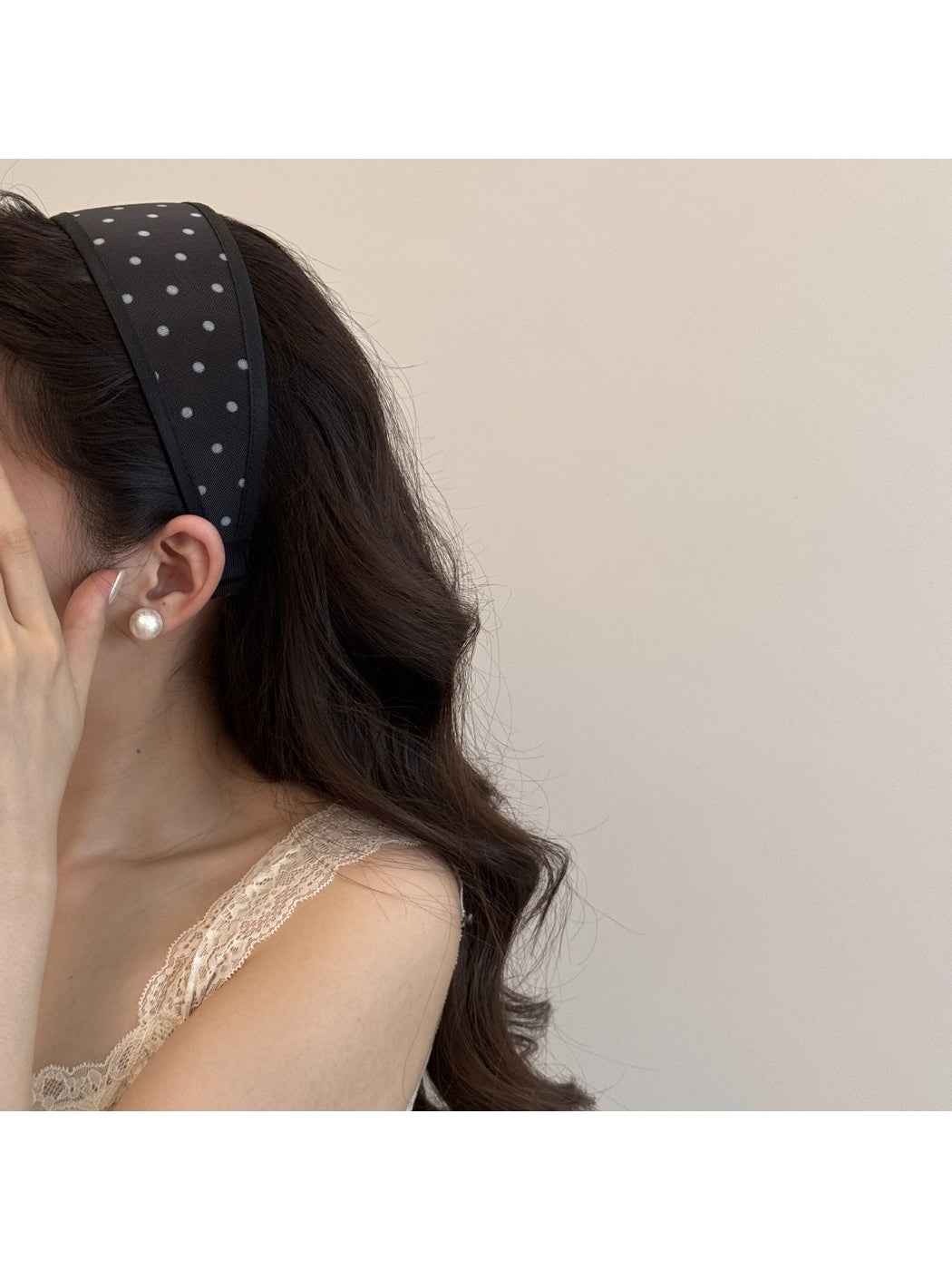Gifty - Polka Dot Mesh Trim Geometric Pattern Headband