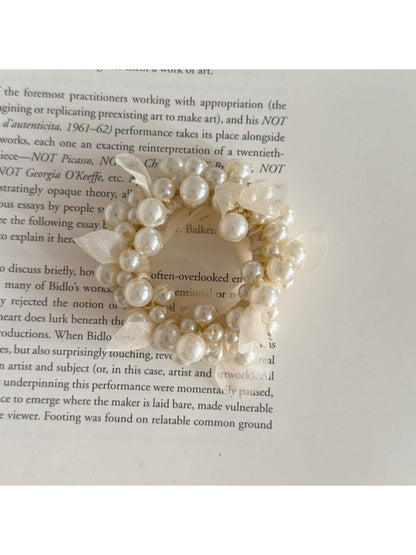Gifty - Beaded Ribbon Trim Decorative Ponytail Hair Tie