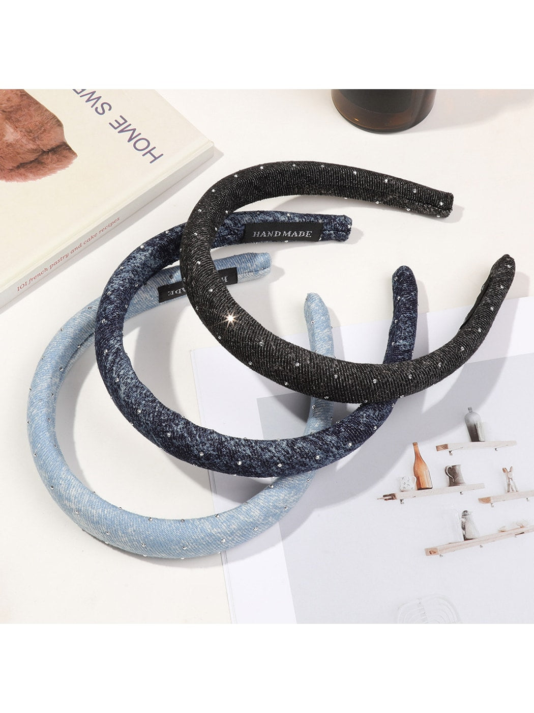 Gifty - Rhinestone Detail Denim Look Fabric Headband