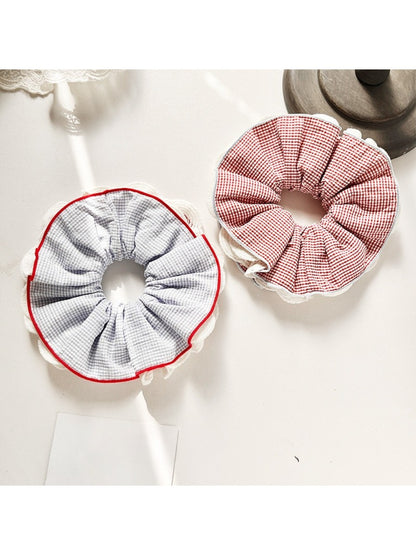 Gifty - Sweet Lace Trim Plaid Scrunchie