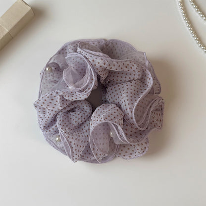 Gifty - Polka Dot Mesh Ruffled High Elastic Scrunchie