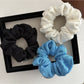 Gifty Lazy Style openwork scrunchie in beige fabric with intricate cutout design