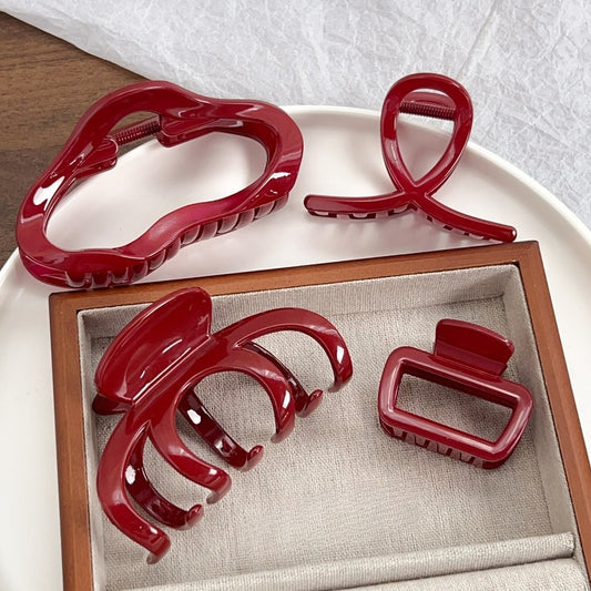 Beau - Red Glossy Geometric Detail Claw Clip