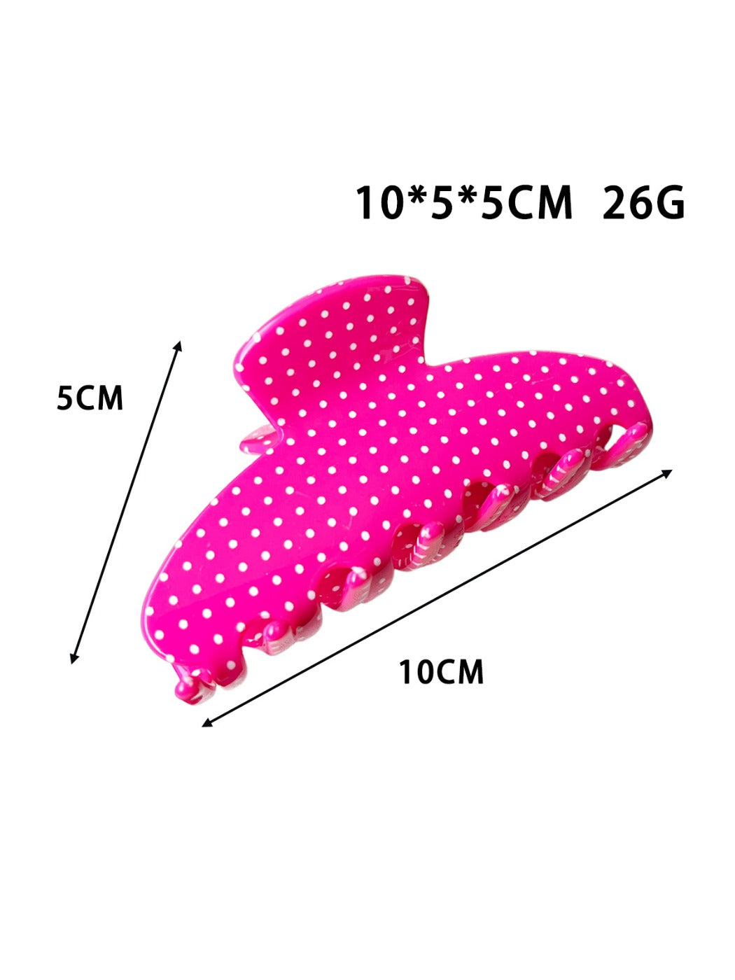 Beau Candy Polka Dot acetate claw clip holding hair in a half-up style