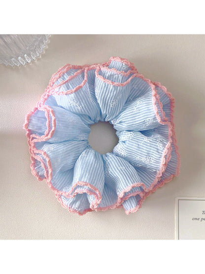 Gifty Sweet Striped Four Layer Scrunchie displayed on a white background highlighting fabric texture