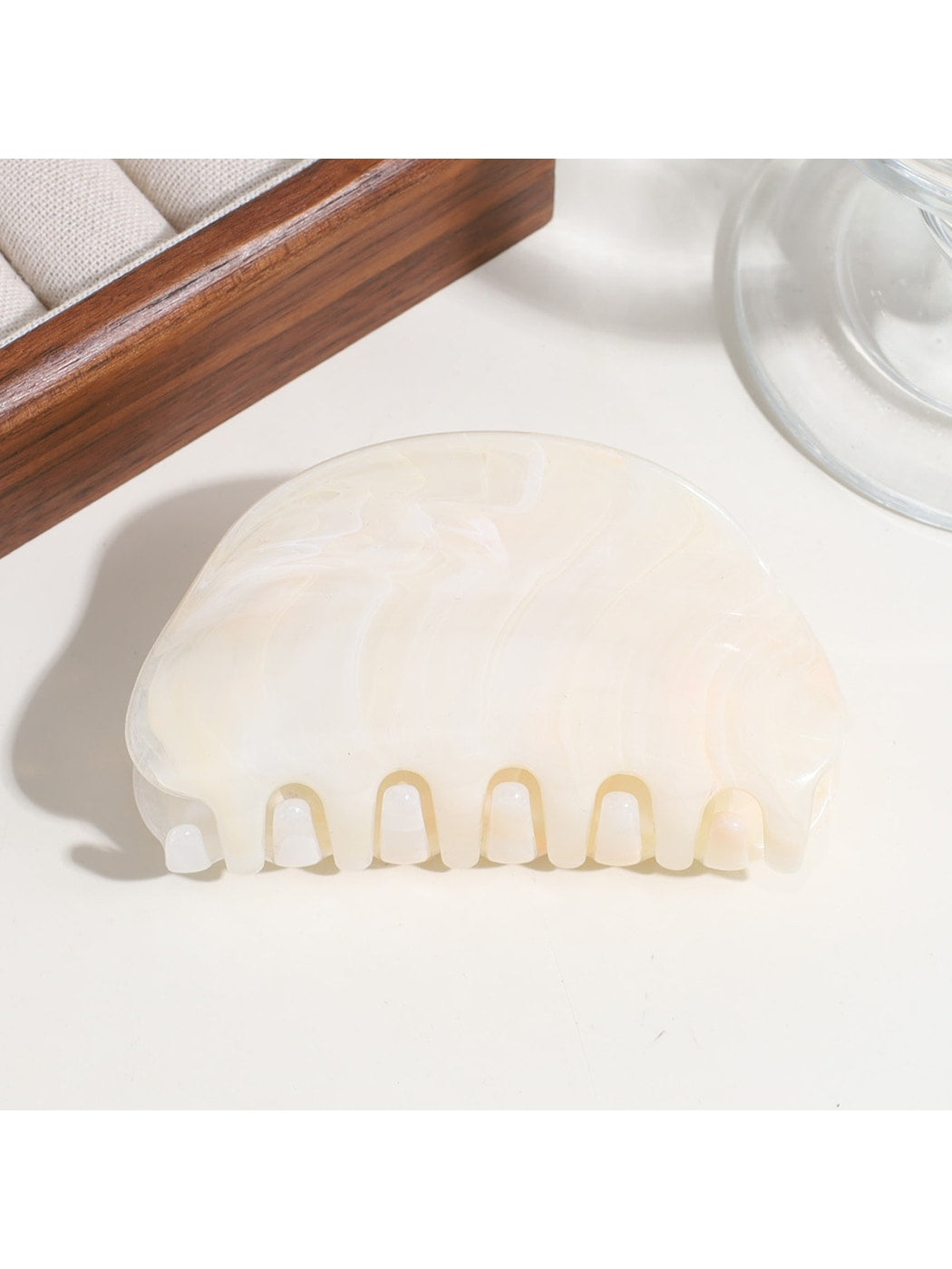 Beau - Half Round Marble Print Plastic Claw Clip