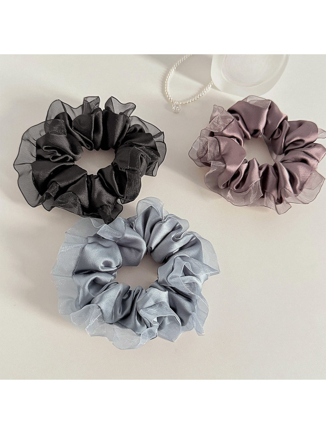 Gifty - Satin Finish Mesh Ruffle Edge Scrunchie