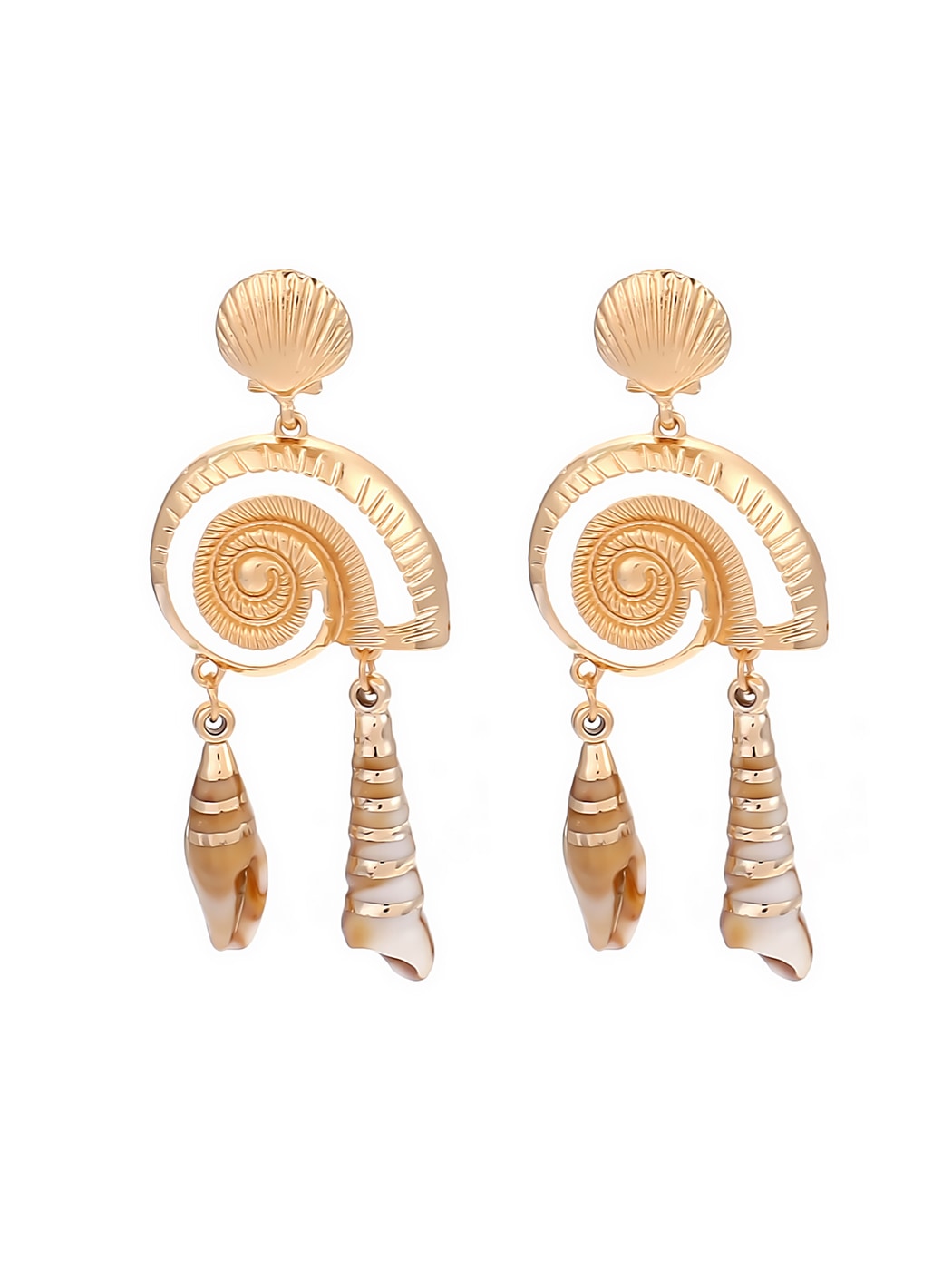 Earedge - Textured Alloy Ocean Motif Dangle Earrings