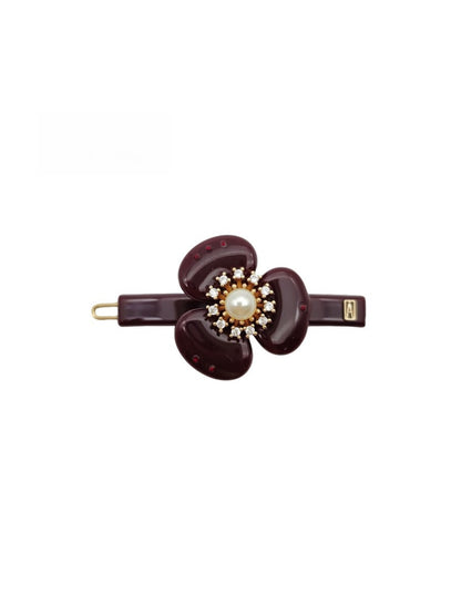 Beau - Glossy Acetate Flower Detail Alloy French Barrette