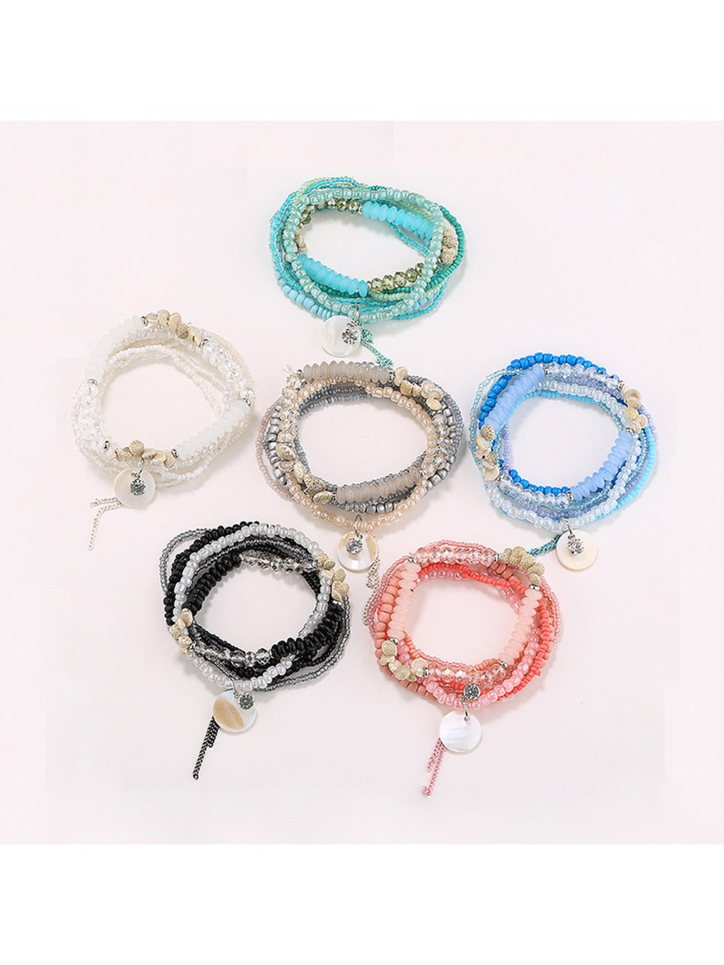Lovra colorful multi-row beaded bracelet with vibrant mixed beads on a white background