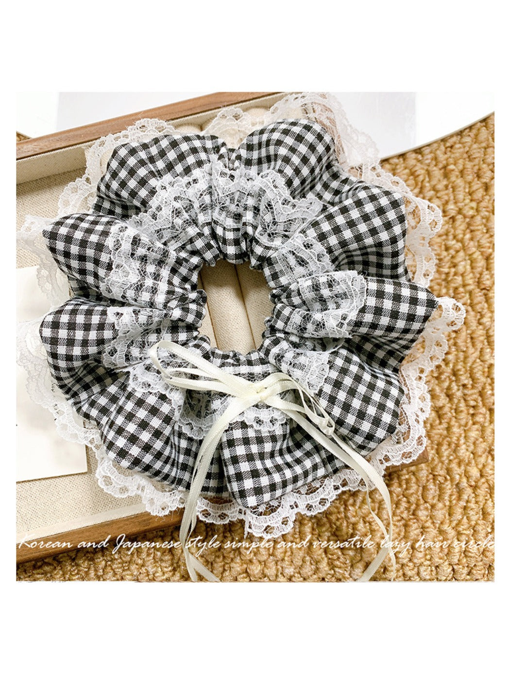 Gifty - Black White Plaid Lace Hair Ring
